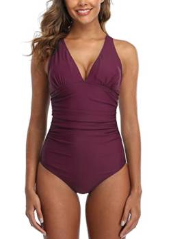 Joweechy Damen Einteiler Badeanzug Sexy V-Ausschnitt Schlankheits Badeanzug Figurformend Bauchweg Schlankheits Badeanzug Strandmode L/P3 von Joweechy