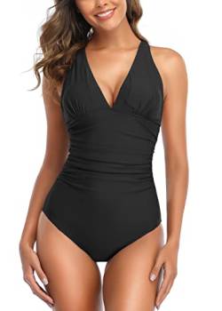 Joweechy Damen Einteiler Badeanzug Sexy V-Ausschnitt Schlankheits Badeanzug Figurformend Bauchweg Schlankheits Badeanzug Strandmode M/B3 von Joweechy