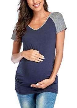 Umstandskleid Damen Kurzarm Umstandsshirt Mutterschaft Seite Geraffte T Shirt Top Mama Schwangerschaft Kleidung Umstandsmode(M,NG2) von Joweechy