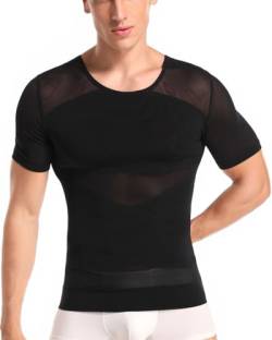 Unterhemd Herren Shapewear Gynäkomastie Kompression T-Shirt Sport Kurzarm Oberteil mit Enger Passform Sportunterhemden Funktionsunterwäsche Business Unterhemd,2XL,Schwarz von Joweechy