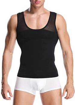 Unterhemd Herren Shapewear Gynäkomastie Kompression Tops Ärmelloses Kurzarm Oberteil T-Shirt mit Enger Passform Sportunterhemden Funktionsunterwäsche Tank Top XXL,B von Joweechy