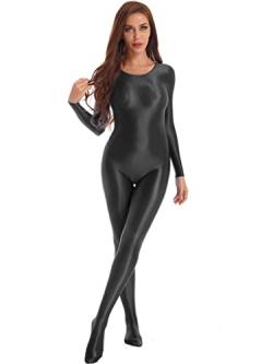 Jowowha Damen Body Overall Einteiler Jumpsuit Langarm Ganzanzug Nylon Strumpfhose Ballett Trikotanzug Hose Tight Leggings Schwarz M von Jowowha