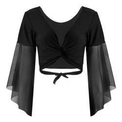 Jowowha Damen Bolero Jäckchen Bauchtanz Kostüm Schulterjacke Langarm Shrug Cardigan Tops Latein Tanz Ballettjacke Kurz Oberteile A Schwarz Einheitsgröße von Jowowha