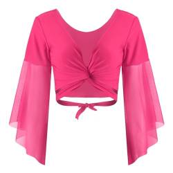 Jowowha Damen Bolero Jäckchen Bauchtanz Kostüm Schulterjacke Langarm Shrug Cardigan Tops Latein Tanz Ballettjacke Kurz Oberteile Aa Dunkel Rosa Einheitsgröße von Jowowha