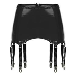 Jowowha Damen Strumpfhalter Wetlook Mini Rock Strumpfband Strapsgürtel mit 4 Metall Clips Für Strümpfe Socken Strumpfhose GOGO Clubwear L Schwarz L von Jowowha