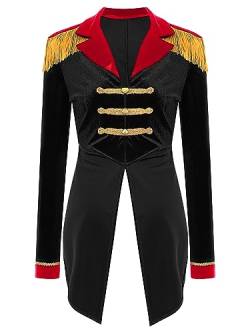 Jowowha Damen Zirkus Kostüm Ringmaster Uniform Gothic Frack Jacke Mantel Blazer Halloween Kostüm Weihnachten Karneval Party Outfits C Schwarz A 3XL von Jowowha