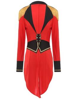 Jowowha Damen Zirkus Kostüm Ringmaster Uniform Gothic Frack Jacke Mantel Blazer Halloween Kostüm Weihnachten Karneval Party Outfits D Rot M von Jowowha