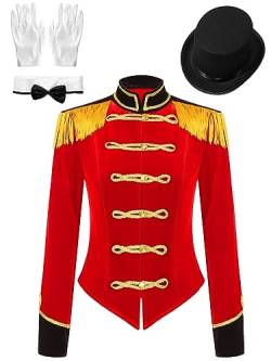 Jowowha Damen Zirkus Kostüm Zirkusdirektorin Uniform Samt Langarm Frack Jacke Blazer Mantel Ringmaster Weihnachten Karneval Show Kostüm G Rot S von Jowowha