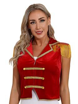 Jowowha Damen Zirkus Kostüm Zirkusdirektorin Uniform Samt Langarm Frack Jacke Blazer Mantel Ringmaster Weihnachten Karneval Show Kostüm H Rot L von Jowowha