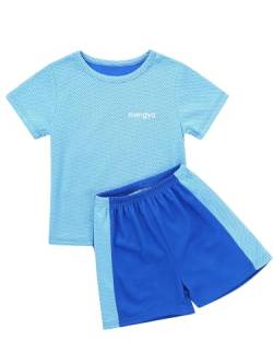 Jowowha Jungen Fußball Trikot Trainingsanzug Kurzarm T-Shirt und Shorts Sport Kleidung Set Fussball Basketball Sport Jogginganzug A Blau 110-116 von Jowowha