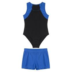 Jowowha Kinder Ballettanzug Jungen Gymnastikanzug Turnanzug Ballett Trikot Leotard Ärmellos Body mit Shorts Gym Sportwear A Blau 134-140 von Jowowha