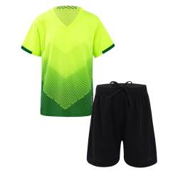 Jowowha Kinder Sport Kleidung Set Jungen Fussball Trikot Set Kurzarm T-Shirt + Shorts Sport Trainingsanzug Jogginganzug A Fluorescent Grün 146-152 von Jowowha