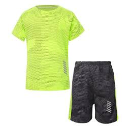 Jowowha Kinder Sport Kleidung Set Jungen Mädchen Sports Trikots Ärmellos/Kurzarm T-Shirt und Shorts Sport Trainingsanzug Fussball Basketball Kleidung L Fluorescent Grün 110-116 von Jowowha