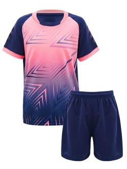 Jowowha Kinder Sport Kleidung Set Jungen Mädchen Sports Trikots Kurzarm T-Shirt und Shorts Sport Trainingsanzug Fussball Basketball Kleidung A Marine Blau A 122-128 von Jowowha