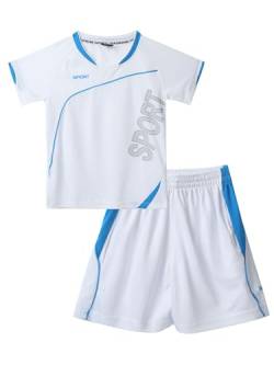 Jowowha Kinder Sport Kleidung Set Jungen Mädchen Sports Trikots Kurzarm T-Shirt und Shorts Sport Trainingsanzug Fussball Basketball Kleidung H Weiß H 122-128 von Jowowha