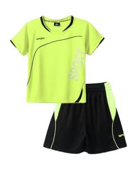 Jowowha Kinder Sport Kleidung Set Jungen Mädchen Sports Trikots Kurzarm T-Shirt und Shorts Sport Trainingsanzug Fussball Basketball Kleidung Hb Fluorescent Grün 158-164 von Jowowha