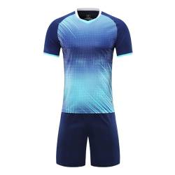 Jowowha Kinder Sport Set Sommer Jungen Sport Trikots Kurzarm T-Shirt + Shorts Sport Trainingsanzug Fussball Basketball Kleidung NA Marine Blau 122-128 von Jowowha