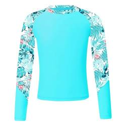 Jowowha Mädchen Badeanzug UV Shirt Langarm Rash Guard mit Reißverschluss Schnelltrocknend Schwimmshirt Badebekleidung Gr.110-176 A Blaugrün 134-140 von Jowowha