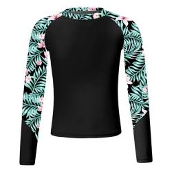 Jowowha Mädchen Badeanzug UV Shirt Langarm Rash Guard mit Reißverschluss Schnelltrocknend Schwimmshirt Badebekleidung Gr.110-176 Aa Schwarz 134-140 von Jowowha