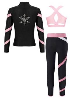 Jowowha Mädchen Eiskunstlauf Anzug Glitzer Strass Langarm Sweatjacke + Hose Sport Leggings Eislaufen Tanzkleidung Yoga Gymnastik Trainingsanzug A Rosa A 146-152 von Jowowha