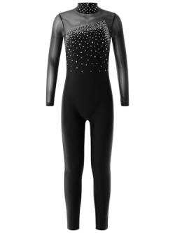 Jowowha Mädchen Eiskunstlauf Body Langarm Ballettanzug Tanzbody mit Strass Kinder Turnanzug Gymnastik Leotard Eiskunstlauf Tanzkostüm A Schwarz 146-152 von Jowowha