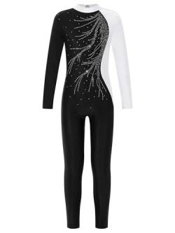 Jowowha Mädchen Eiskunstlauf Body Langarm Ballettanzug Tanzbody mit Strass Kinder Turnanzug Gymnastik Leotard Eiskunstlauf Tanzkostüm Au Weiß 170-176 von Jowowha