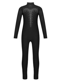 Jowowha Mädchen Eiskunstlauf Body Langarm Ballettanzug Tanzbody mit Strass Kinder Turnanzug Gymnastik Leotard Eiskunstlauf Tanzkostüm G Schwarz 170-176 von Jowowha