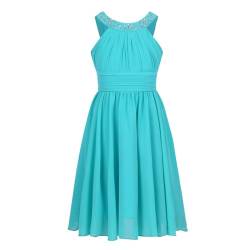 Jowowha Mädchen Festlich Kleid Spitze Chiffon Kleid Prinzessin Kleid Hochzeit Blumenmädchenkleid A-Linie Sommer Kleid Partykleid Gr.98-176 Ab Türkis 134-140 von Jowowha