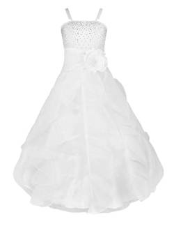 Jowowha Mädchen Kleider Festlich Prinzessin Kleid Schulterfrei A-Linie Kleid Blumenmädchenkleid Sommer Abendkleid Partykleid Gr.92-164 Weiß 122-128 von Jowowha