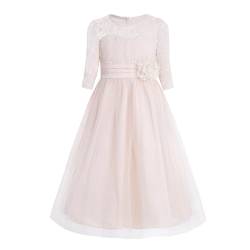 Jowowha Mädchen Prinzessin Kleid Langarm Tüllkleid Hochzeit Blumenmädchenkleid Abendkleid Geburtstag Partykleid Cocktailkleid Gr.104-176 Aa Champagne 164 von Jowowha