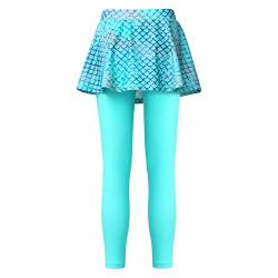 Jowowha Mädchen Schwimm Leggings UV Schutz Meerjungfrau Badehose mit Rock Schnelltrocknend Schwimmhosen Sommer Strand Surfhose A Hell Grün 134-140 von Jowowha