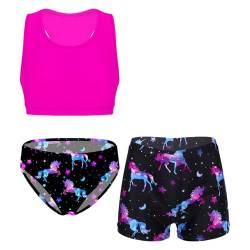 Jowowha Mädchen Tankini Bikini Set Blumen Druck Tank Tops mit Shorts Badehose Kinder 3 Teilig Badeanzug Bademode Hawaii Strand Badebekleidung F Einhörner 122-128 von Jowowha