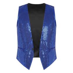 Jowowha Pailletten Weste Herren Damen Glitzer Anzugweste V-Ausschnitt Blazer Anzug Weste Jacke Karneval Fasching Disco Party Clubwear A Royal Blau 4XL von Jowowha