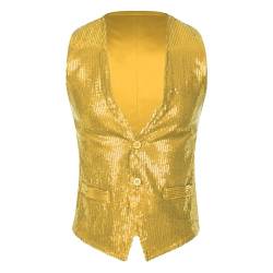 Jowowha Pailletten Weste Herren Damen Glitzer Anzugweste V-Ausschnitt Blazer Anzug Weste Jacke Karneval Fasching Disco Party Clubwear B Gold 3XL von Jowowha