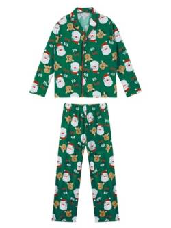 Jowowha Weihnachten Schlafanzug Jungen Baumwolle Winter Pyjama Kinder Mädchen Langarm Zweiteilig Schlafanzüge Set Winter Nachtwäsche Gr.98-176 Grün 158-164 von Jowowha
