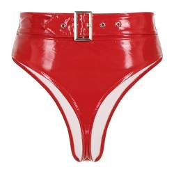 Jowowha Wetlook String Damen Ouvert Slip Panties Tanga Lack Leder Schwarz Frauen Höschen Sexy Dessous Erotik Unterwäsche Ce Rot A L von Jowowha