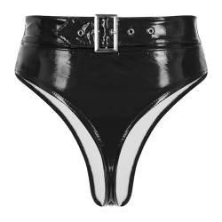 Jowowha Wetlook String Damen Ouvert Slip Panties Tanga Lack Leder Schwarz Frauen Höschen Sexy Dessous Erotik Unterwäsche Ce Schwarz XXL von Jowowha