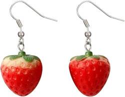 1 Paar rote Erdbeer-Ohrringe, niedliche Damen-Ohrringe, niedliches Obst-Design, nützlicher und praktischer Schmuck, Neuheit Schmuck, Harz von Jowxsx
