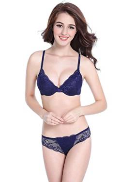 JoyFox Damen Spitzen Push Up BH Unterwäsche Sets - (Navy Blue 75A) von JoyFox