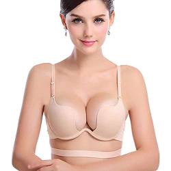 JoyFox Plunge BH Deep U Push Up Bra Multiway Convertible Unterwäsche Multifunktions (75B, Nude) von JoyFox