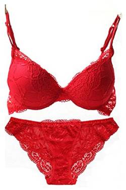 SnowFox Damen Spitzen Push Up BH Unterwäsche Sets, 75B, Rot von JoyFox