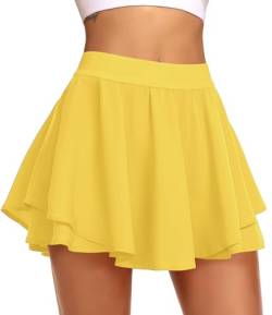 JoyGirl Tennisrock für Damen mit Shorts, Golf-Skort, hohe Taille, Workout, athletische Skorts, Röcke mit Taschen, gelb, Klein von JoyGirl
