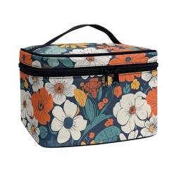 JoyLamoria Tragbare Kosmetiktasche, Reise-Make-up-Tasche, großes Fassungsvermögen, Reißverschlusstasche, Blumendruck von JoyLamoria