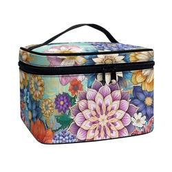 JoyLamoria Tragbare Kosmetiktasche, Reise-Make-up-Tasche, großes Fassungsvermögen, Reißverschlusstasche, Boho-Blumendruck von JoyLamoria