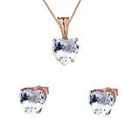 9 Karat Rotgold Herz March Geburtsstein Aquamarine (LCAQ) Pendant Necklace & Ohrringe Set von Joyara