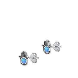 Hamsa-Ohrringe aus Sterlingsilber mit blauem Opal. (KEOEL451198-BO) von Joyara