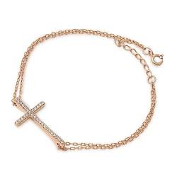 Joyara Sterling Silber, Rose Gold Plated Zirkonia Sideway Kreuz Glieder Armband von Joyara