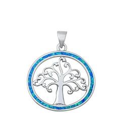Joyara Sterling Silber Blau Opal Baum Des Leben Anhänger Halskette (Verfügbare Kettenlänge 40cm - 45cm - 50cm - 55cm) 45cm (LTD-ONPL351023-BO-18) von Joyara