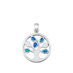 Joyara Sterling Silber Blau Opal Tree Anhänger Halskette (Verfügbare Kettenlänge 40cm - 45cm - 50cm - 55cm) 45cm von Joyara