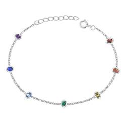 Joyara Sterling Silber Multi ColoredZirkonia Oval Glieder Armband von Joyara